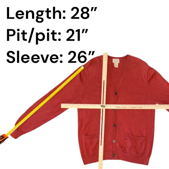 L.L.Bean Mens Rust Cotton & Cashmere Blend Cardigan V-Neck 4-Button Pockets M - Picture 3 of 10